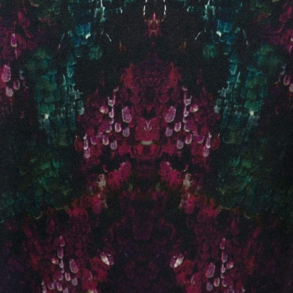 Alexander McQueen Black Purple Green Feather Print Pencil Dress - Picture 13 of 15